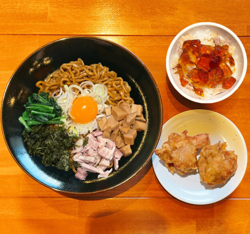  辛油そば＆ミニかつお飯＆唐揚げセット